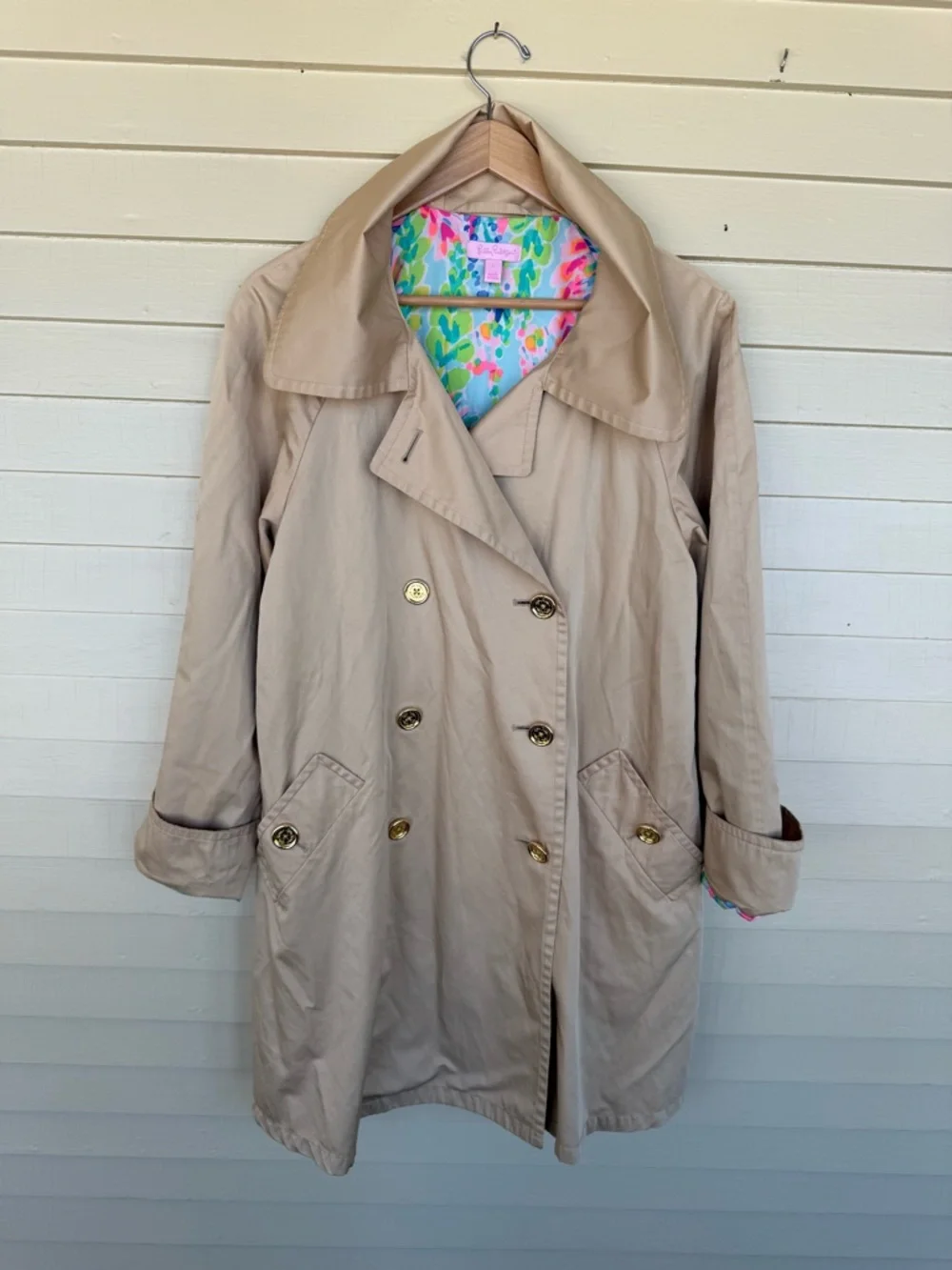Lilly Pulitzer Qynn Trench Coat Tan - Picture 10 of 13